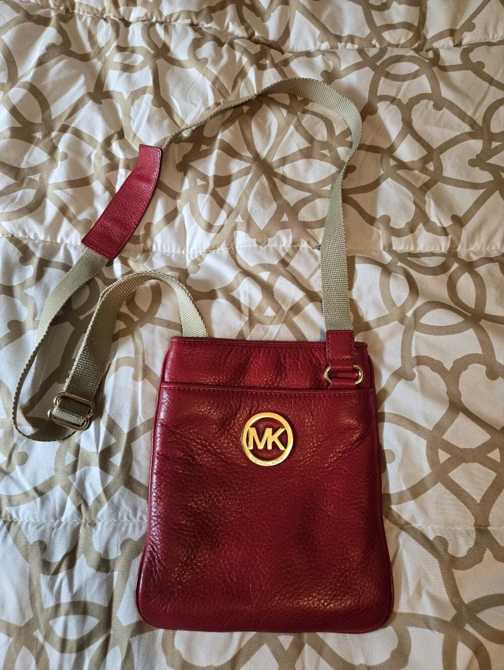 Michael Kors Fulton Red Pebbled Leather Crossbody Bag